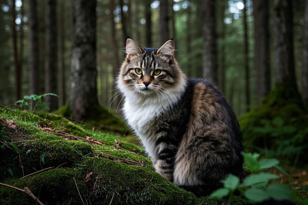在森林里的挪威森林猫